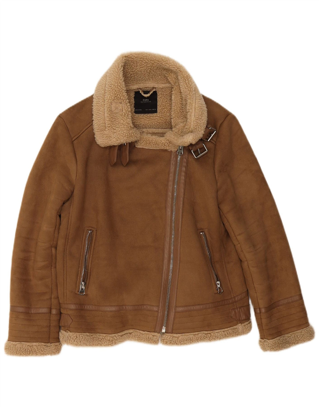 Zara Veste Sherpa Femme UK 16 Large Beige Polyester