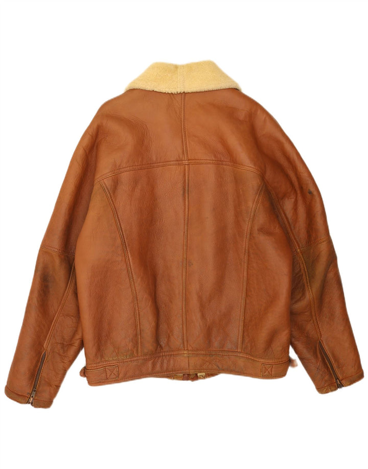 veste en peau de mouton vintage pour homme IT 54 2XL Cuir marron