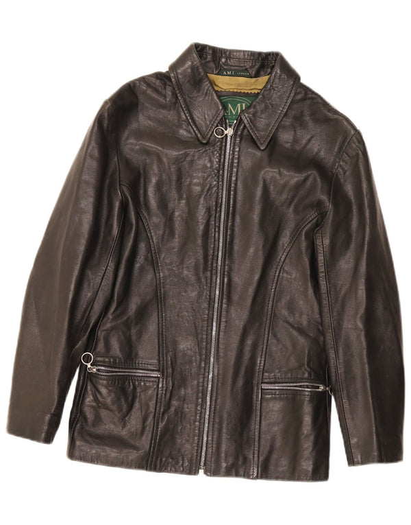 AMI Veste en cuir pour femme UK 10 Small Noir