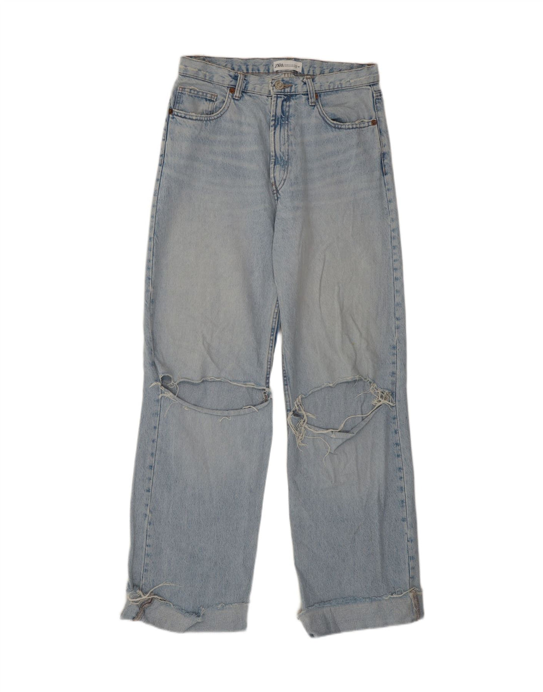 Zara Jean taille haute effet vieilli pour femme EU 40 Medium W30 L31 Bleu