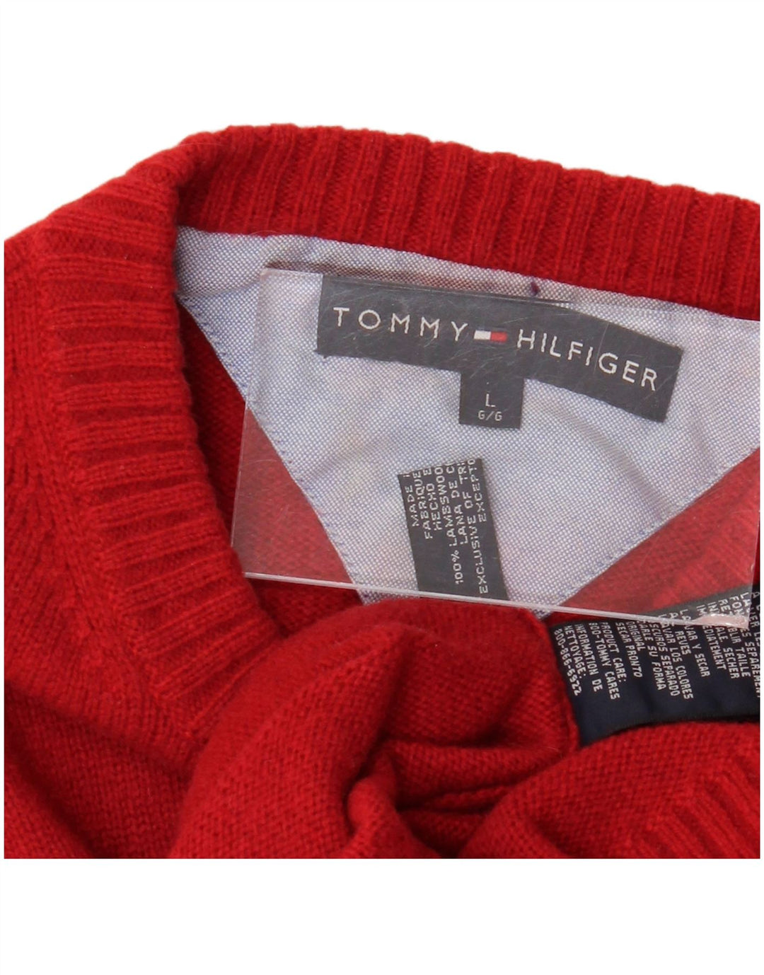 TOMMY HILFIGER Pull à col rond pour homme en laine rouge Large