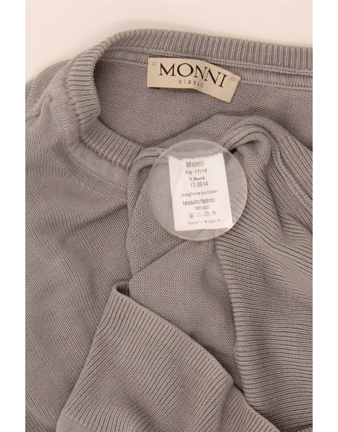 vintage Mens V-Col Jumper Pull Grand Coton Gris