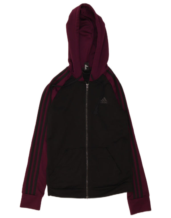 Adidas Pull à capuche zippé pour femme UK 4/6 XS Noir Colourblock Polyester