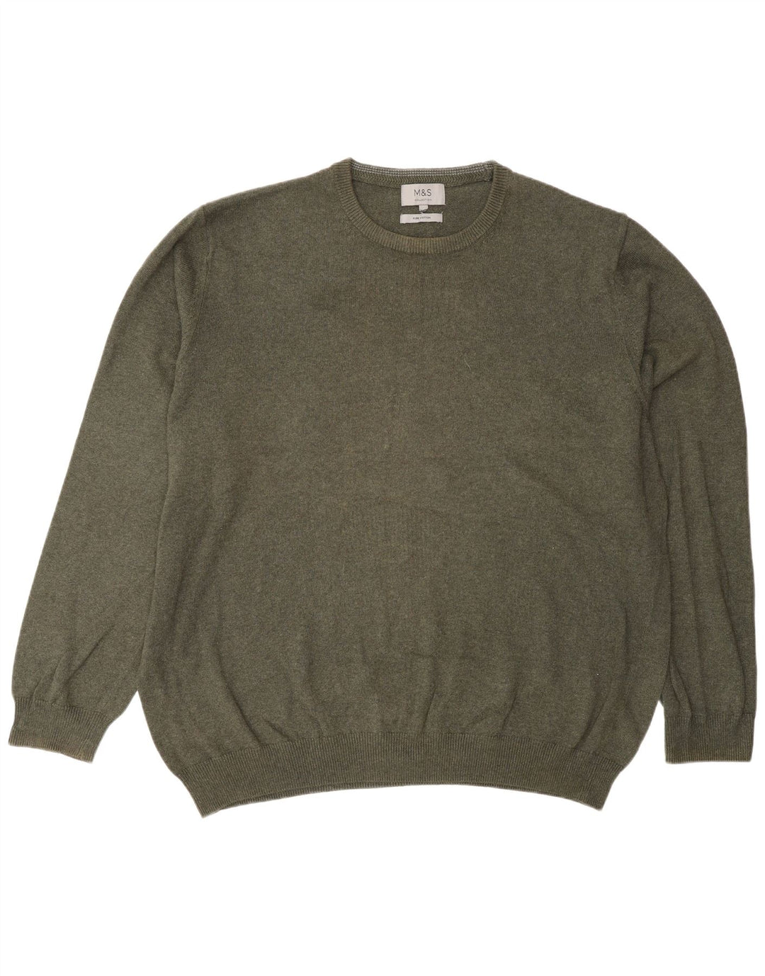 Marks & Spencer Pull col rond pour homme en coton vert 2XL