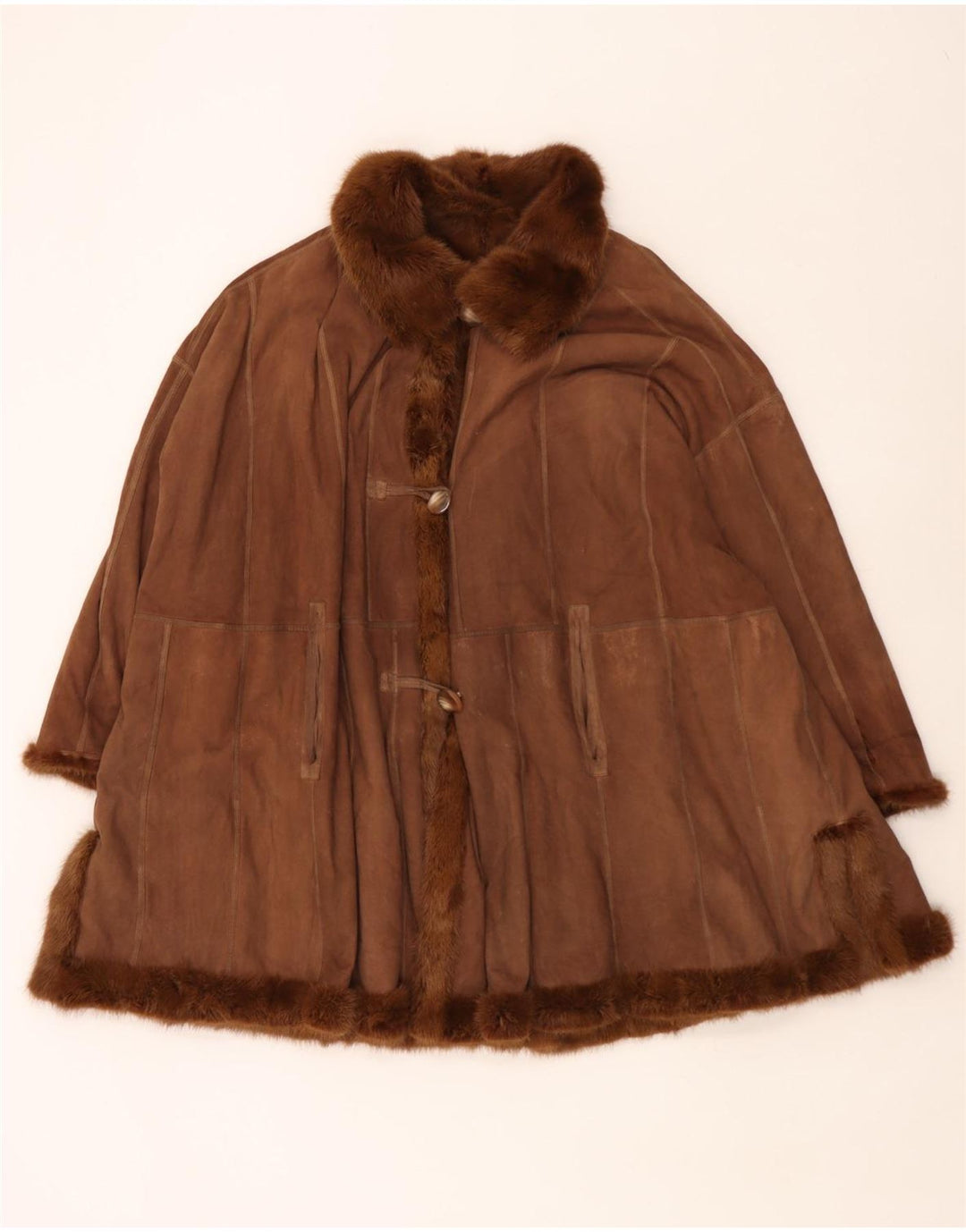 vintage Femmes Oversize Réversible Manteau de Fourrure UK 18 XL Marron