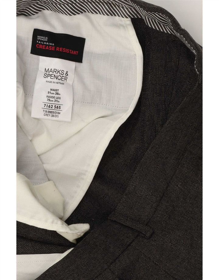 Marks & Spencer Pantalon de Costume Droit Homme W36 L31 Gris Polyester
