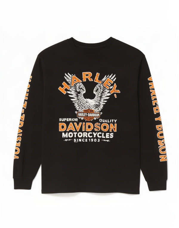 Harley Davidson Haut graphique à manches longues pour homme en coton noir