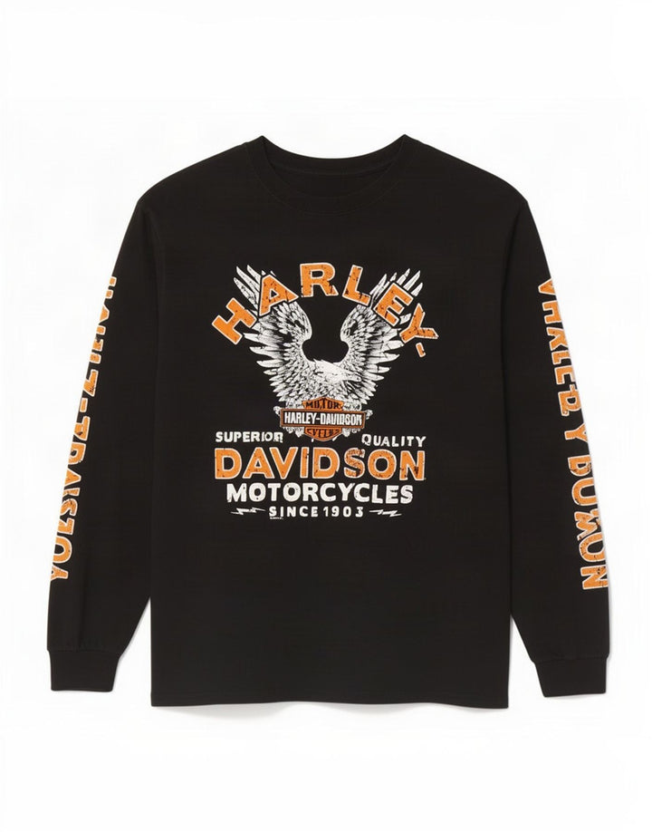 Harley Davidson Haut graphique à manches longues pour homme en coton noir