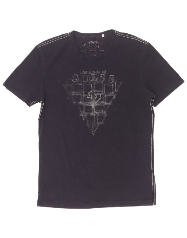 Guess T-shirt graphique pour homme UK 36 Small Bleu marine Coton