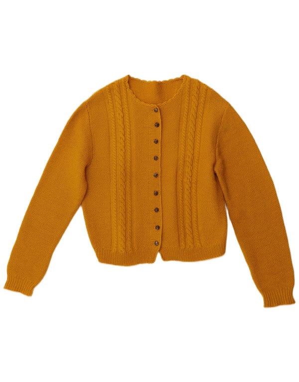 VINTAGE Femmes Crop Cardigan Pull UK 10 Petit Jaune