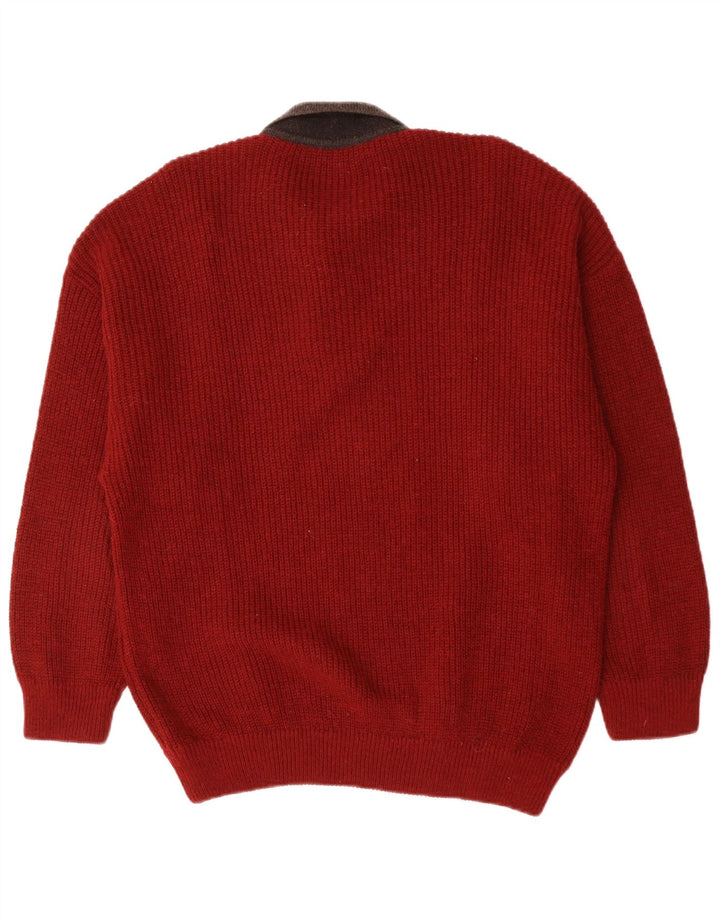 VINTAGE Pull col polo homme grand rouge géométrique