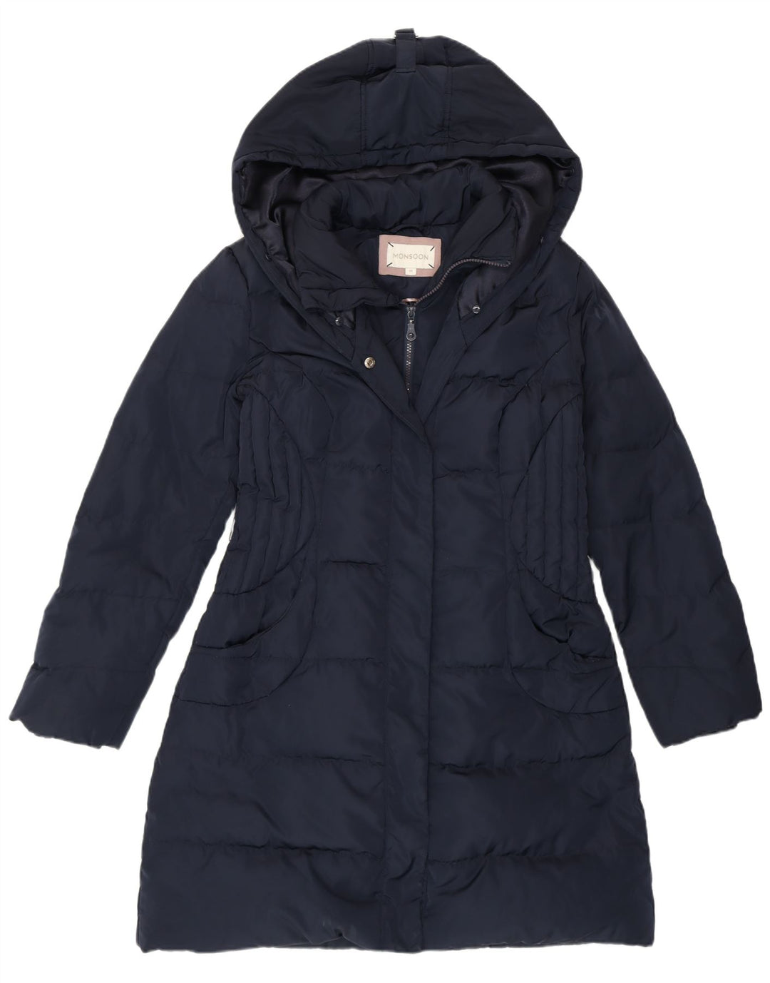 MONSOON Manteau rembourré à capuche pour femme UK 44 Bleu marine moyen Polyester