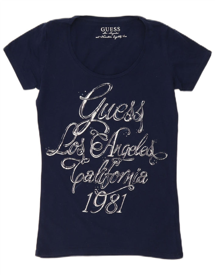 Guess T-shirt graphique pour femme UK 12 Bleu marine moyen