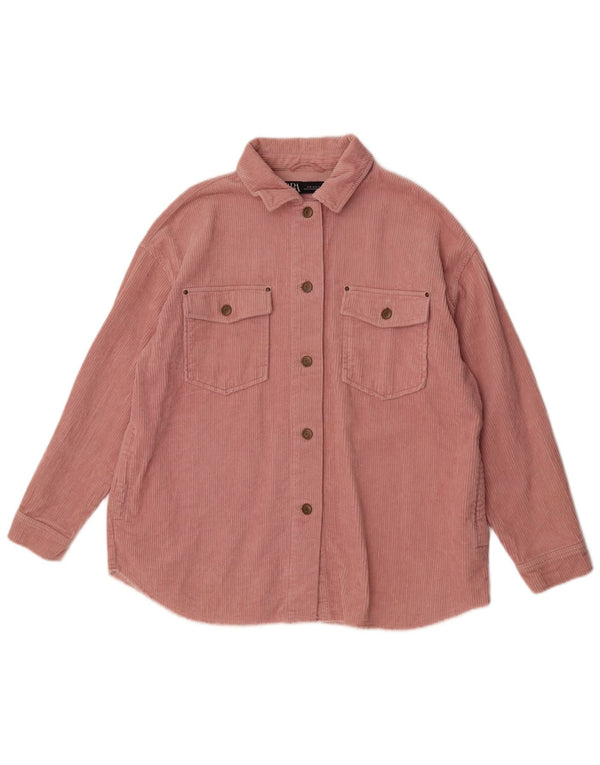 Zara Chemise surdimensionnée en velours côtelé pour femme UK 14 Coton rose moyen