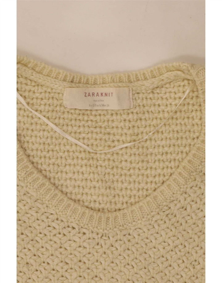Zara Pull surdimensionné à col en V pour femme UK 10 Small Blanc cassé