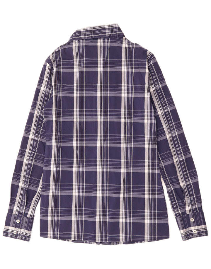 BENETTON Chemise Femme UK 10 Petit Coton à Carreaux Bleu Marine