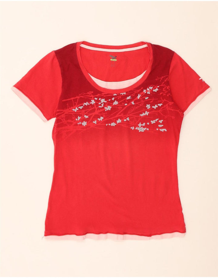 SALEWA T-Shirt Femme UK 14 Medium Rouge Floral