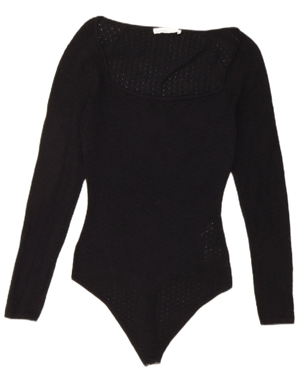 ABERCROMBIE & FITCH Womens Long Sleeve Bodysuit UK 8 Small Black Viscose