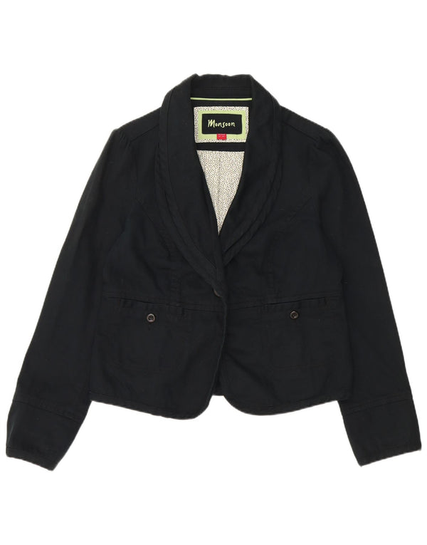 Monsoon Veste Blazer 1 Bouton Femme UK 16 Large Bleu Marine Coton
