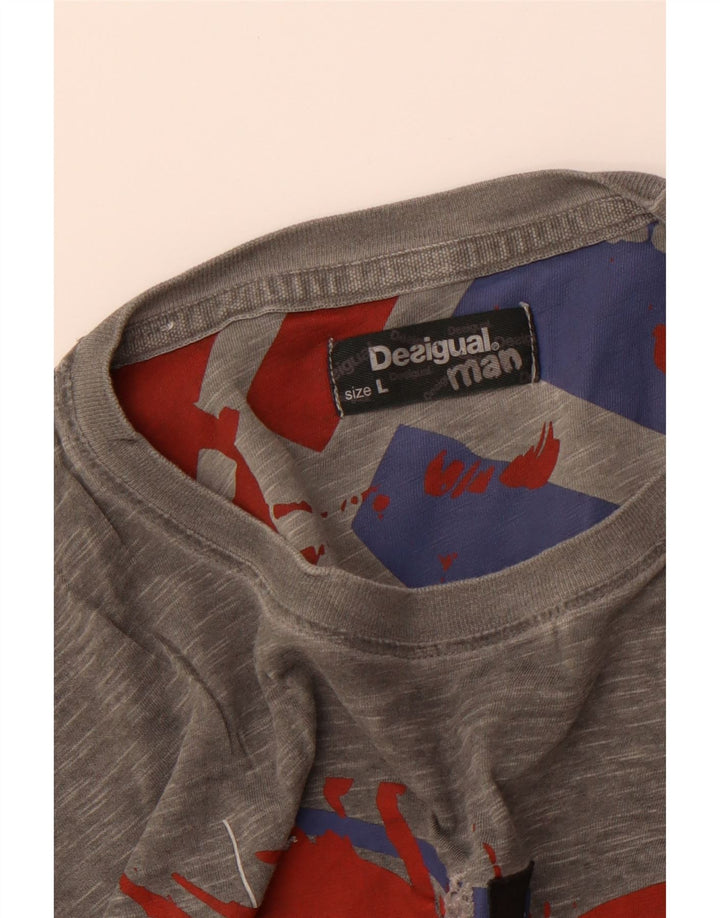 DESIGUAL T-Shirt Graphique Homme Grand Gris Chiné