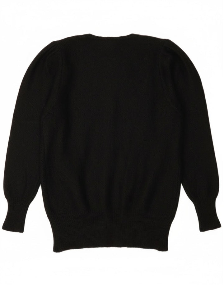 vintage Femme Crew Neck Jumper Pull IT 44 Moyen Noir