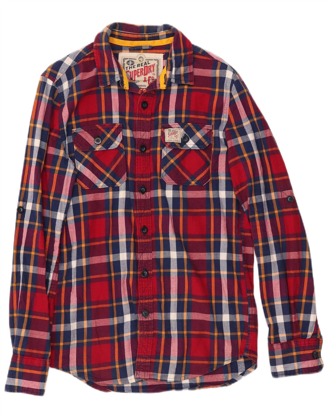 SUPERDRY Chemise Classique en Flanelle pour Hommes en Coton à Petits Carreaux Rouges