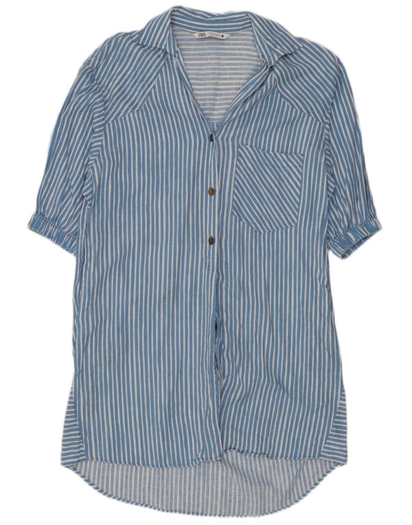 Zara Robe chemise surdimensionnée à manches courtes pour femme UK 6 XS Bleu à fines rayures