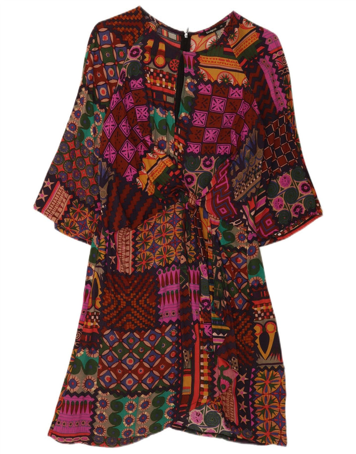 Desigual Robe basique à manches 3/4 pour femme EU 38 Medium Multicolore Bohème