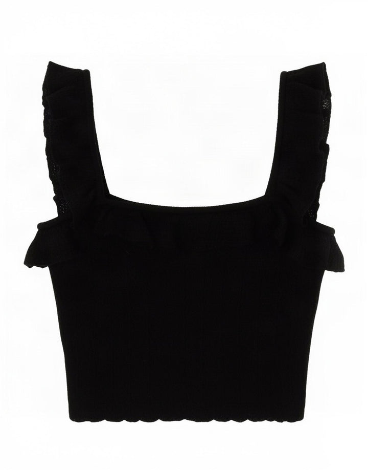 Zara Femme Crop Top UK 8 Small Noir Viscose
