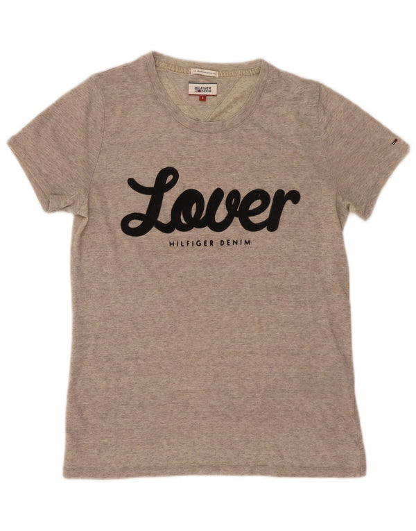 Tommy Hilfiger T-shirt graphique pour femme UK 10 Small Gris moucheté