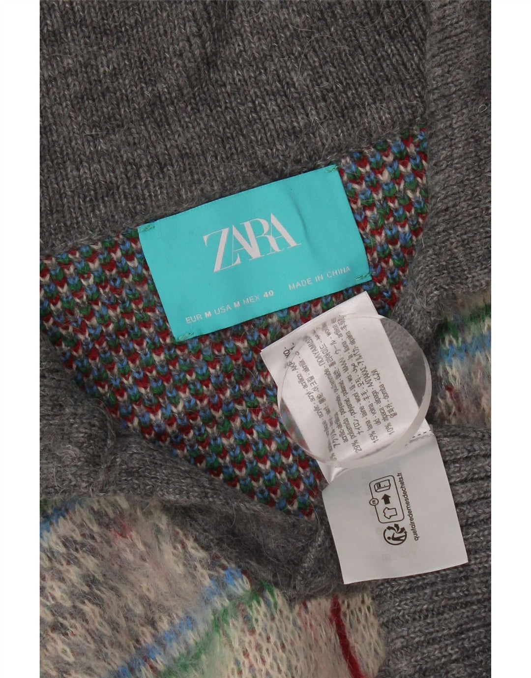 Zara Pull court surdimensionné à col polo pour femme UK 14 Gris moyen à carreaux