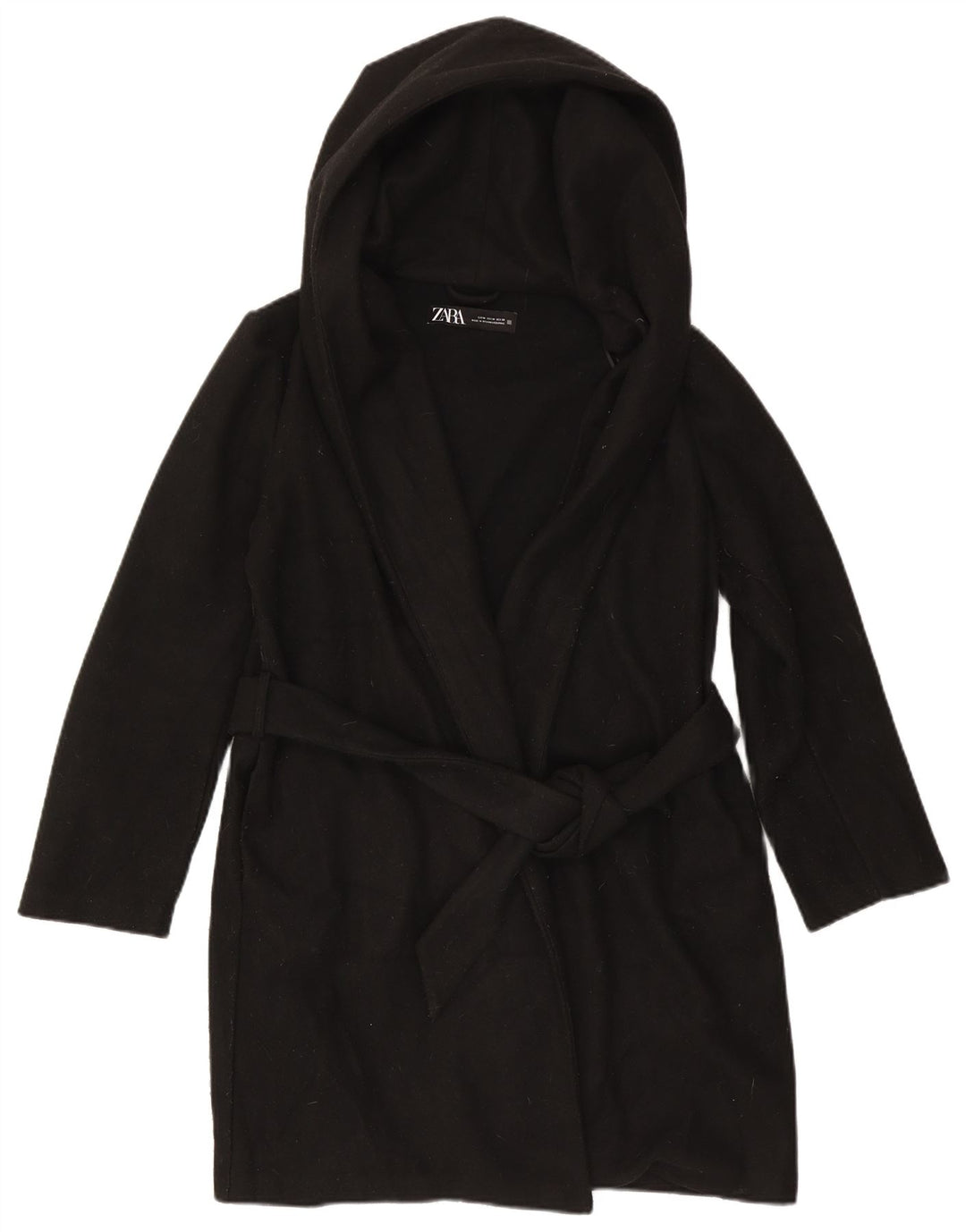 Zara Manteau à capuche pour femme UK 44 Medium Noir Polyester