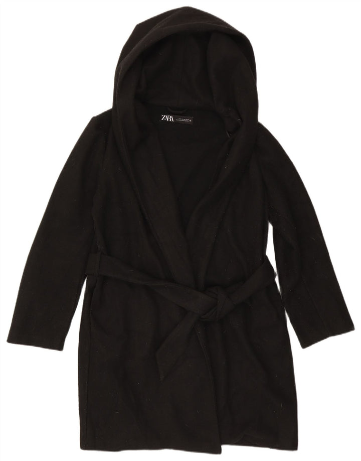 Zara Manteau à capuche pour femme UK 44 Medium Noir Polyester