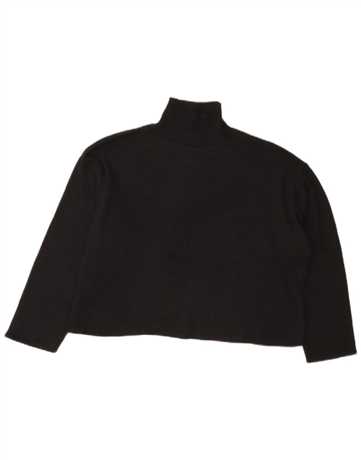 Zara Pull court surdimensionné à col roulé pour femme UK 14 Large Noir