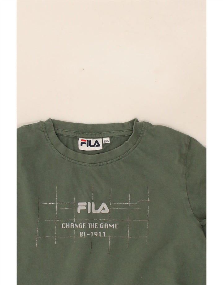 FILA Boys Graphic Top Long Sleeve 9-10 Years  Green Cotton Vintage Fila and Second-Hand Fila from Messina Hembry 