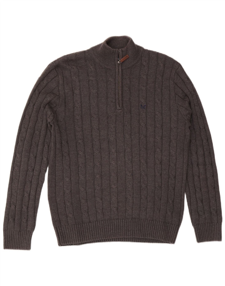 Crew Clothing Pull à col zippé pour homme en coton gris moyen