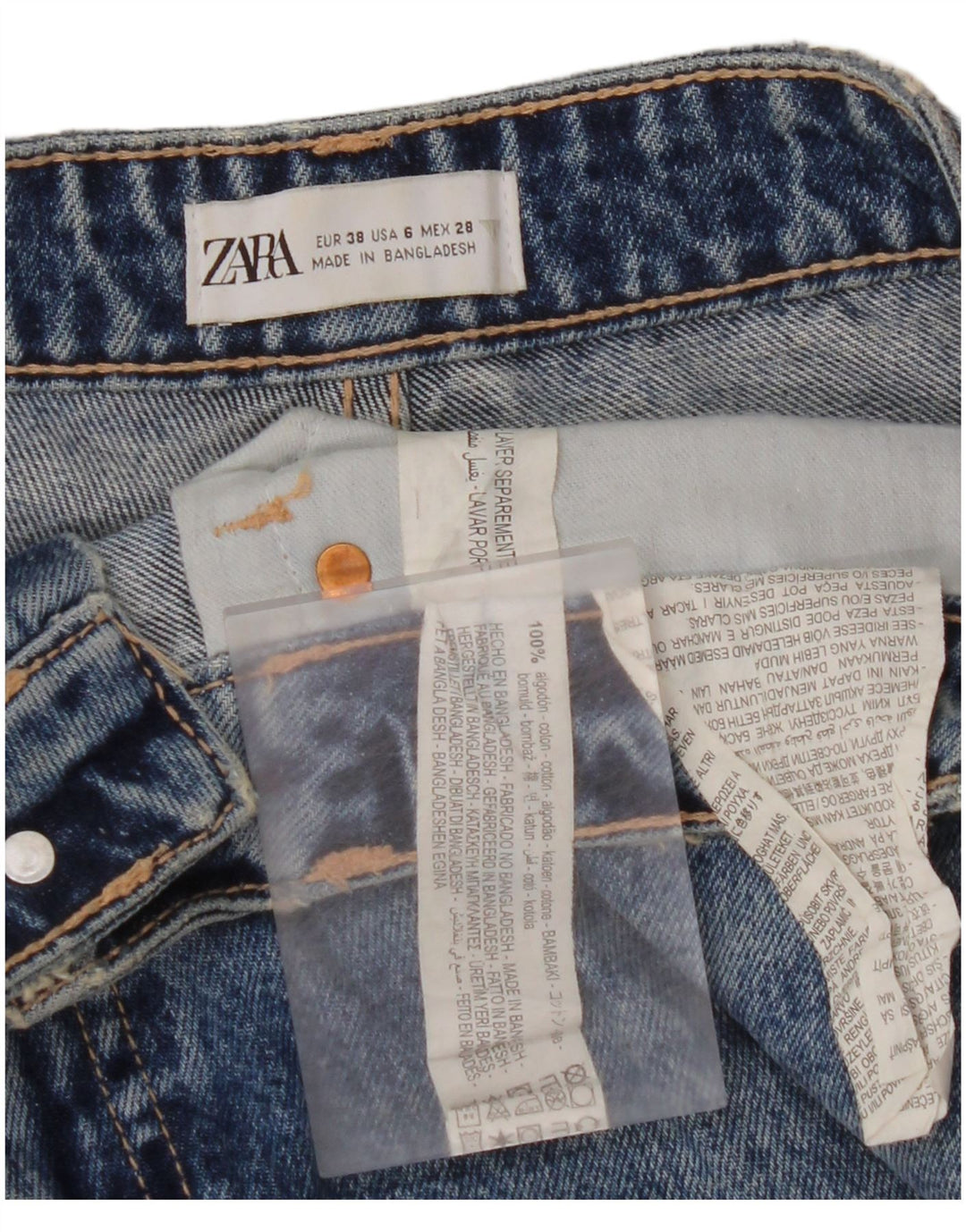ZARA Jean fuselé taille haute pour femme EU 38 Small W28 L27 Bleu