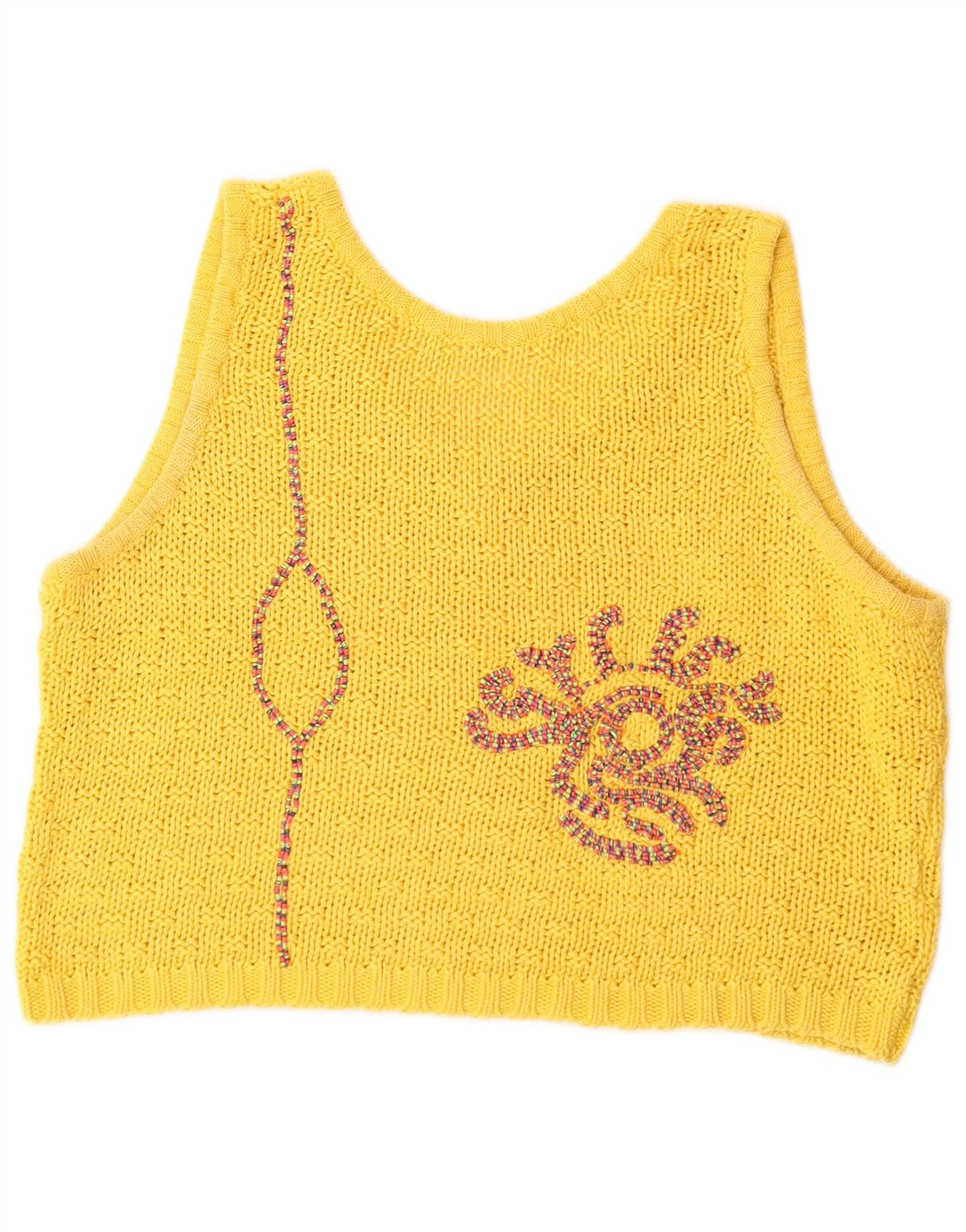 VINTAGE Femmes Motif Abstrait Crop Vest Débardeur UK 12 Jaune Moyen
