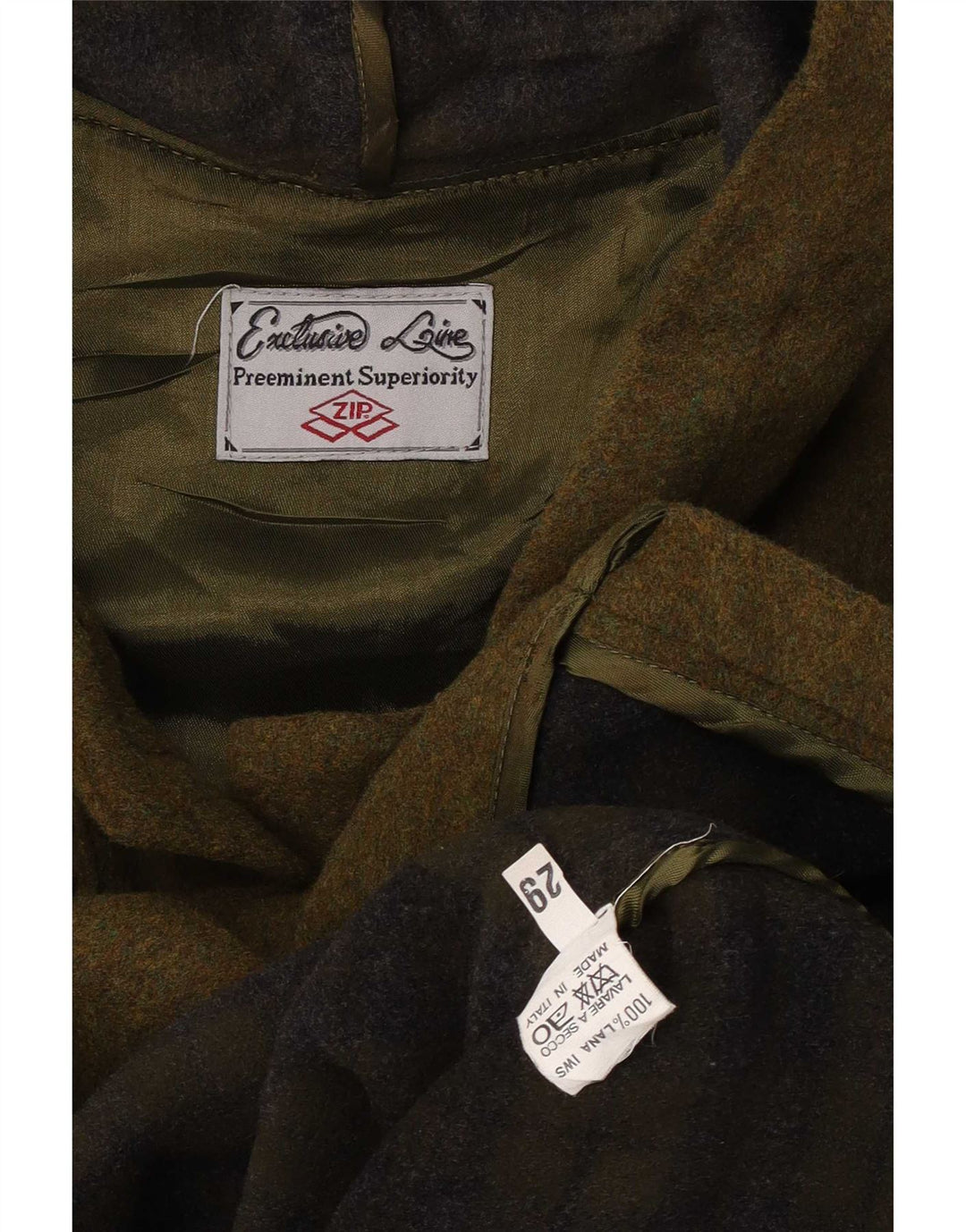 Zip Duffle Coat à capuche pour femme UK 16 Large Vert Laine