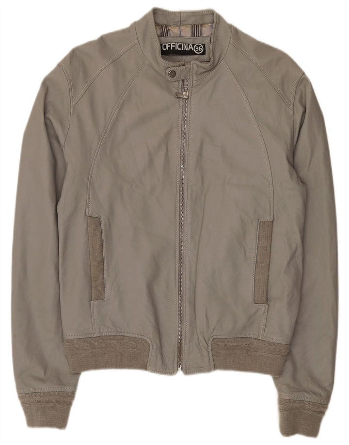 Officina 36 Veste en cuir bomber pour homme UK 42 XL Gris