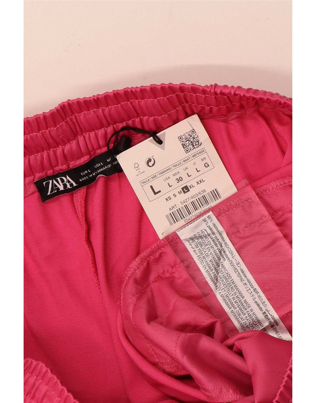 Zara Short De Sport Femme Large W30 Viscose Rose