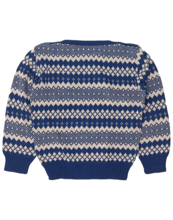 vintage Femmes Bateau Cou Jumper Pull UK 12 Moyen Bleu Fair Isle