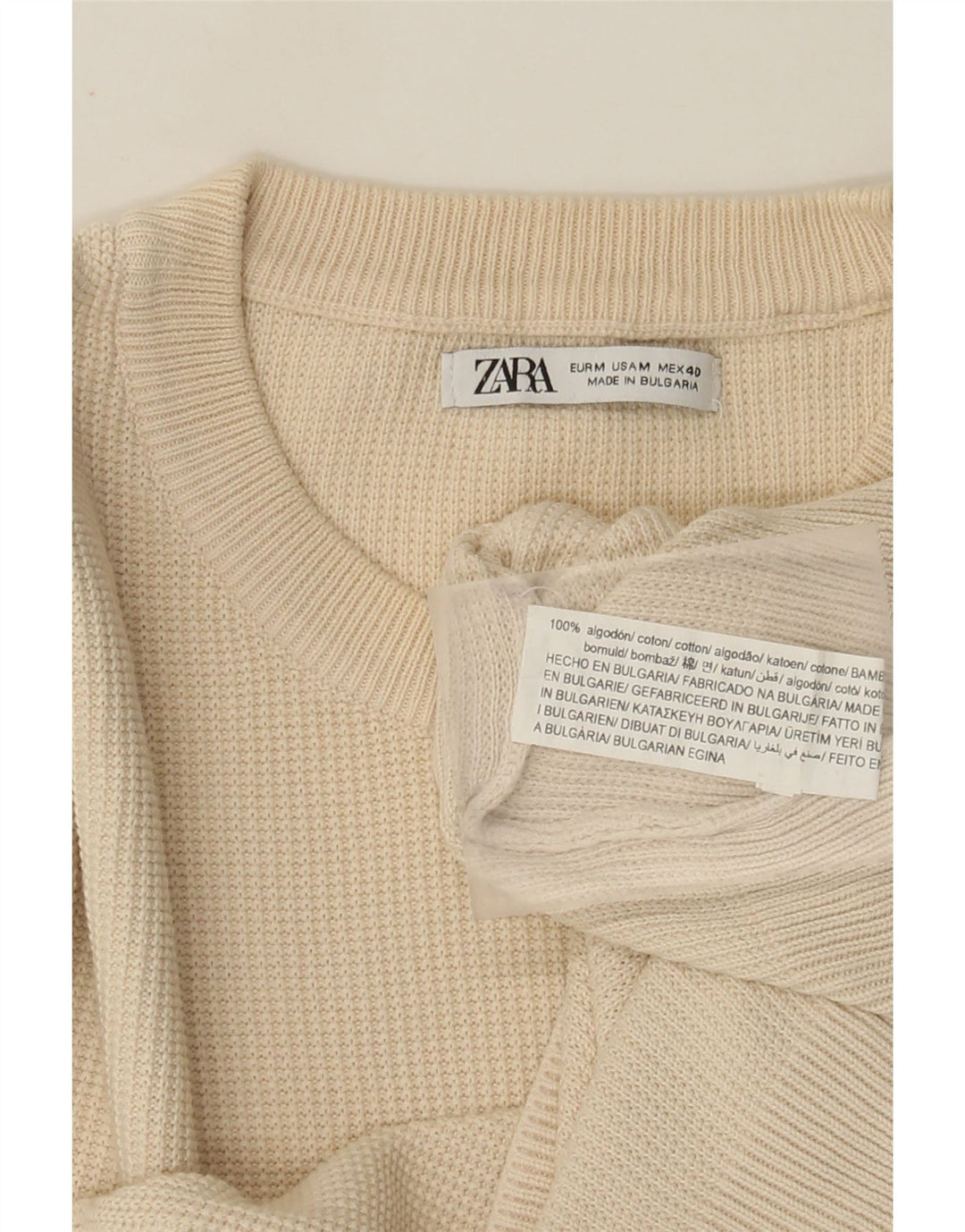Zara Pull à col rond pour homme en coton blanc cassé moyen
