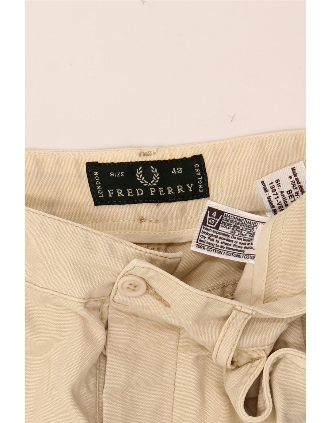 FRED PERRY Short décontracté pour homme IT 48 Medium W36 Beige Coton