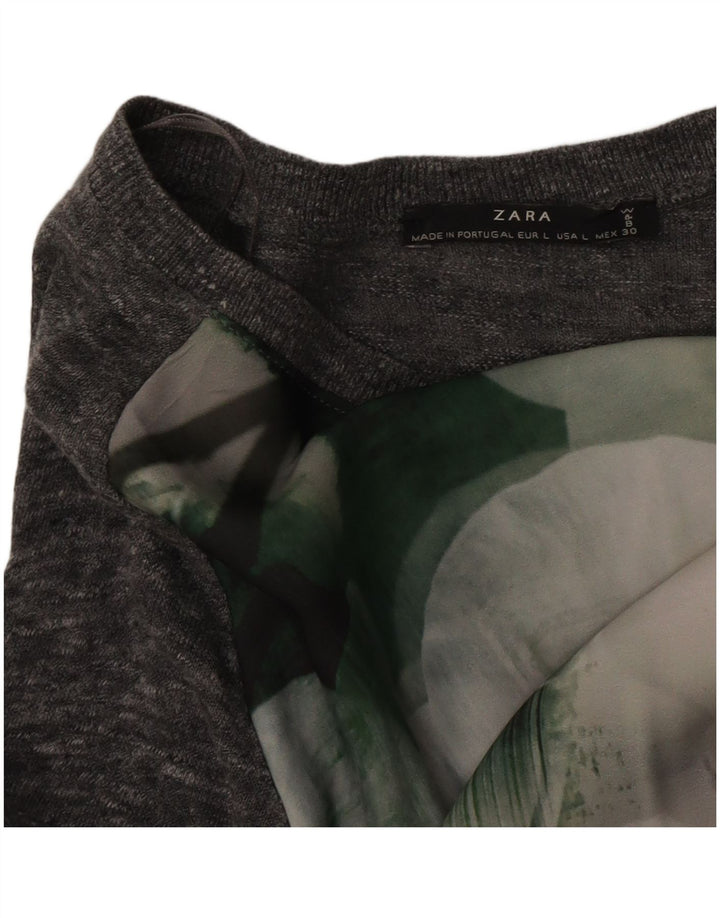 Zara Womens Blouse Top UK 16 Grand Gris Floral