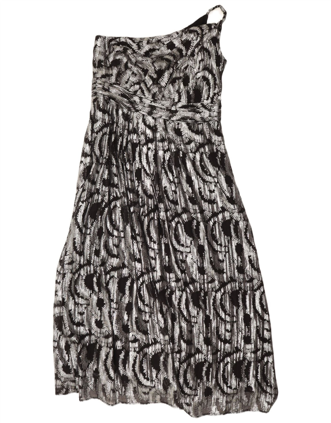 Monsoon Robe Maxi à Une Épaule à Motif Abstrait pour Femme UK 16 Large Argenté