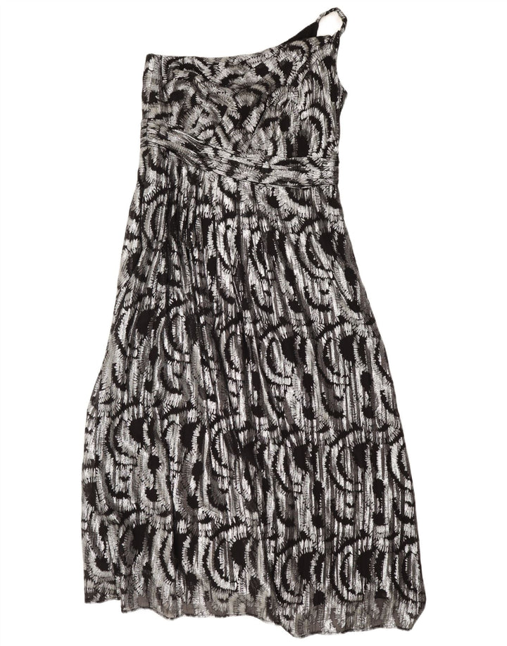 Monsoon Robe Maxi à Une Épaule à Motif Abstrait pour Femme UK 16 Large Argenté