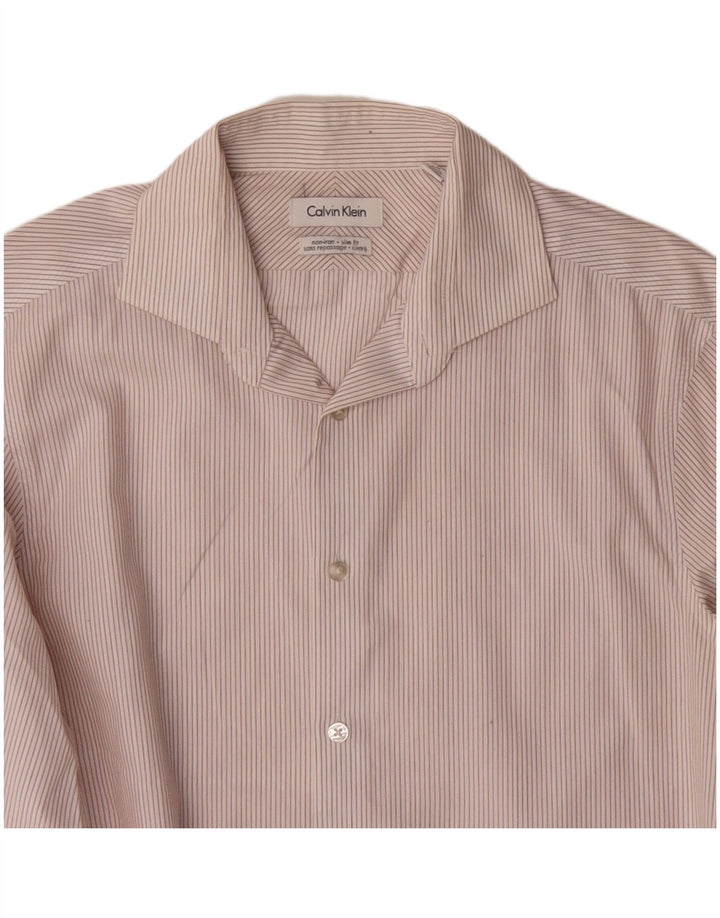 CALVIN KLEIN Chemise homme Taille 15 Coton à fines rayures blanches moyennes