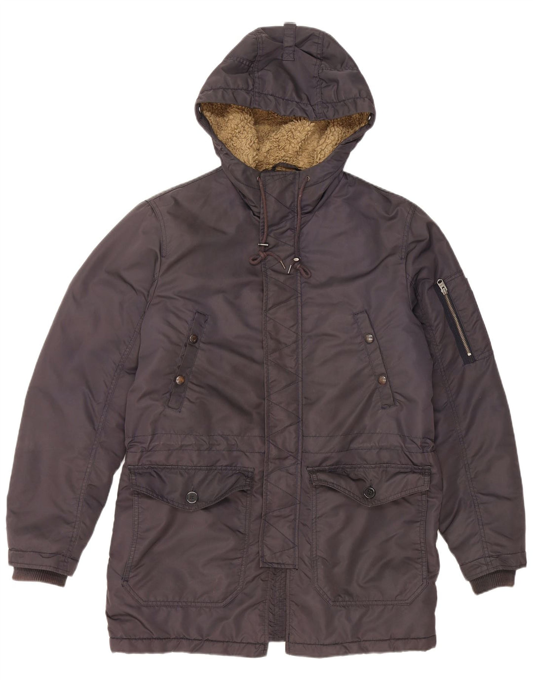 JACK & JONES Mens Hooded Parka Jacket UK 38 Medium Black Cotton