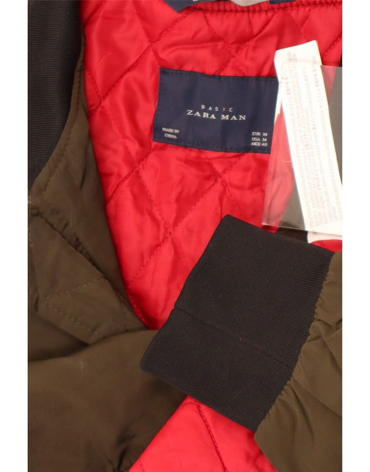 Zara Mens Bomber Jacket UK 38 Medium Kaki Colourblock Polyester